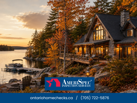 Waterfront cottage inspection during fall