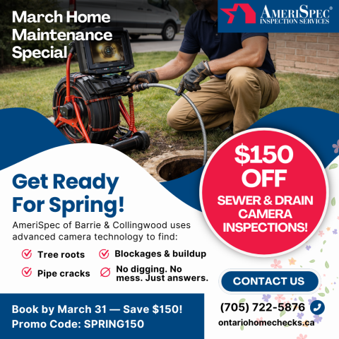 March home maintenance promo for sewer and drain camera inspections