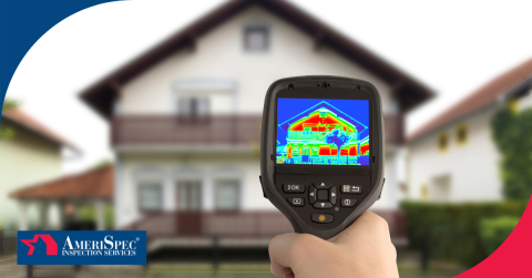 Thermal imaging camera detecting temperature variations in a room during a home inspection.