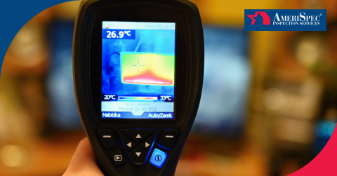 Close-up of a thermal imaging device showing heat levels on an interior surface.